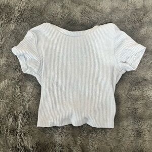 Garage Sky Blue Ribbed Cropped T-Shirt